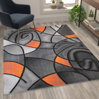 Flash Furniture ACD-RGTRZ860-57-OR-GG Jubilee Collection 5' x 7' Orange Abstract Area Rug - Olefin Rug with Jute Backing - Living Room, Bedroom, & Family Room